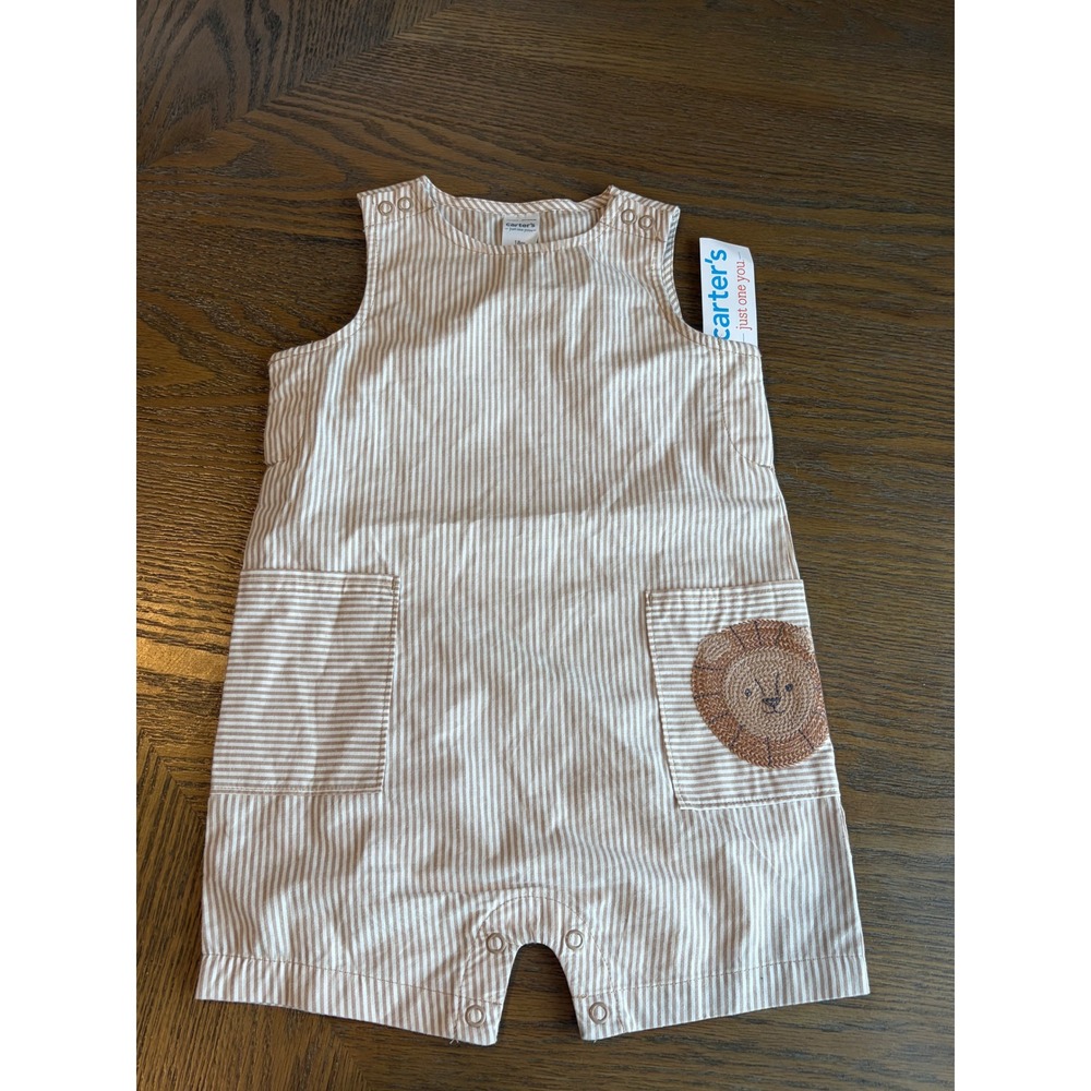 Carters Just One You Tan White Striped Lion Romper 18M NWT